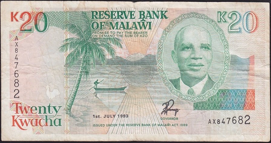 Malawi 20 Kwacha 1993 Çok Temiz Pick 27