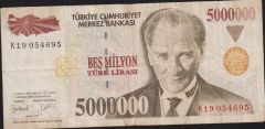 7.Emisyon 5 000 000 Lira K19 054695 Temiz