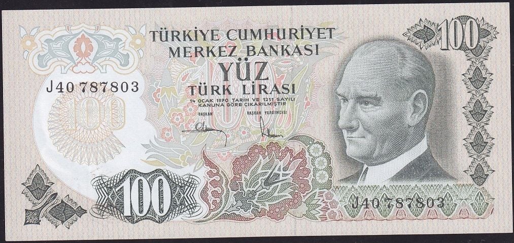 6.Emisyon 3.Tertip 100 Lira J40 787803 Çilaltı Çil