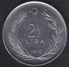 1970 Yılı 2.5 Lira Saban Kılıçtan Üstündür Çil