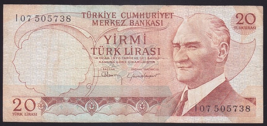 6.EMİSYON 4.TERTİP 20 LİRA I07 505738 ÇOK TEMİZ