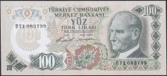 6.Emisyon 1.Tertip 100 Lira B71 083799 Ççt Çilaltı (Belirgin bir kat yoktur)