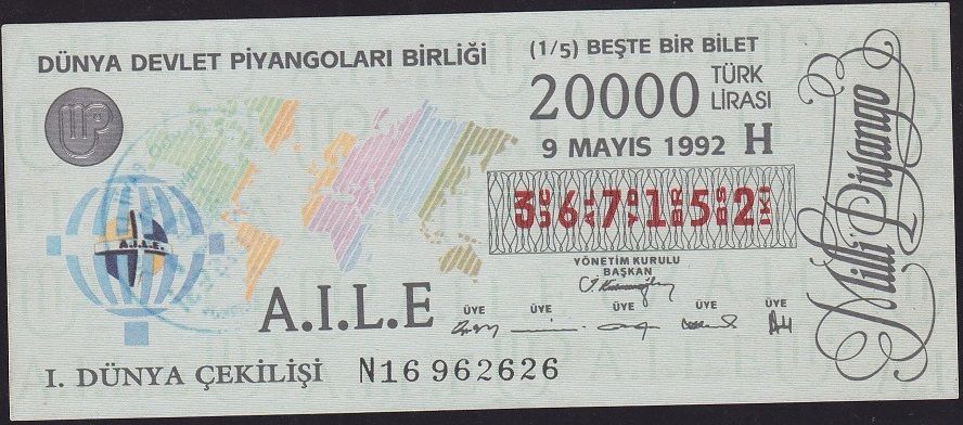 1992 9 Mayıs Beşte Bir Bilet - H Serisi