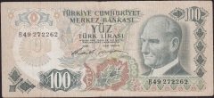 6.Emisyon 1.Tertip 100 Lira B49 272262 Çok Temiz