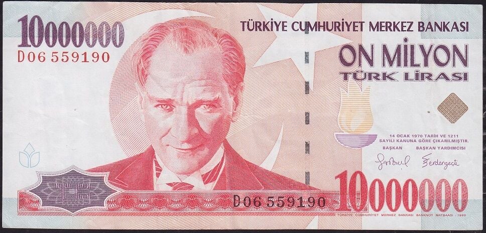 7.Emisyon 10 000 000 Lira D06 559190 Çok Temiz+