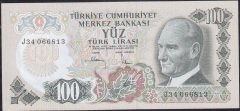 6.Emisyon 3.Tertip 100 Lira J34 066813 Çilaltı Çil