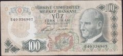 6.Emisyon 1.Tertip 100 Lira B40 336967 Çok Temiz