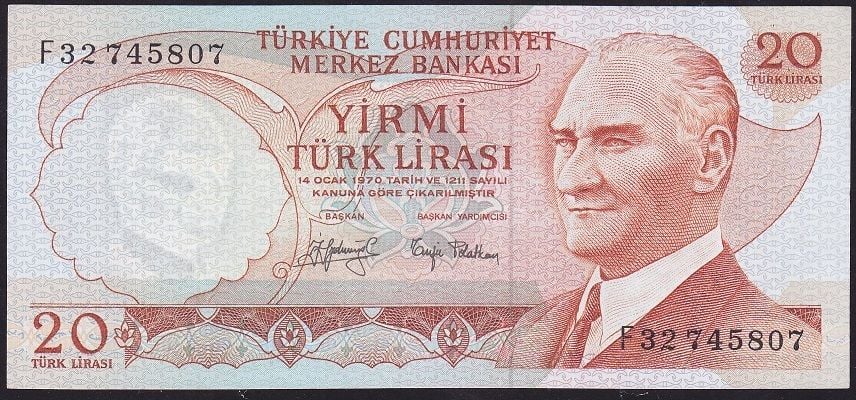 6.Emisyon 3.Tertip 20 Lira F32 745807 Çilaltı Çil