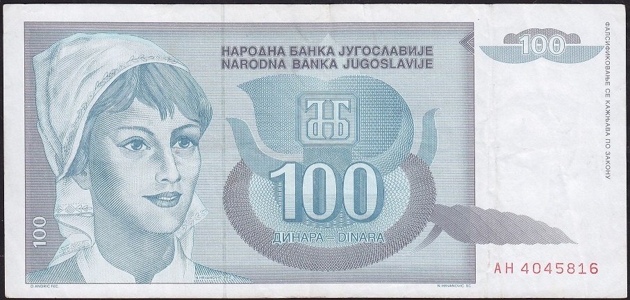 Yugoslavya 100 Dinar 1992 Çok Temiz +