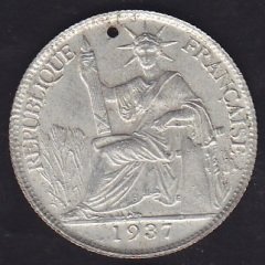 French İndochina 20 Cent 1937 Gümüş Kaplama