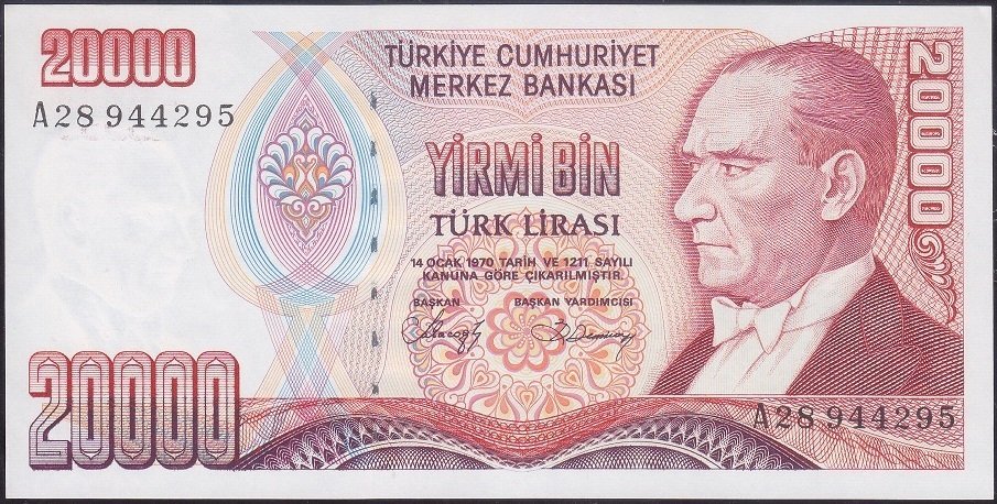 7.Emisyon 1.Tertip 20000 Lira A28 944295 Çil