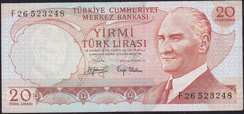 6.Emisyon 3.Tertip 20 Lira F26 523248 Çok Çok Temiz+