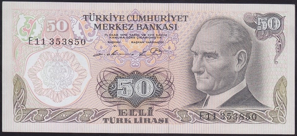 6.EMİSYON 1.TERTİP 50 LİRA E11 353850 ÇÇT ÇİLALTI