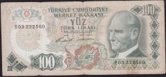 6.Emisyon 1.Tertip 100 Lira B03 222560 Temiz