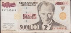 7.Emisyon 5 000 000 Lira K37 069413 Çok Temiz