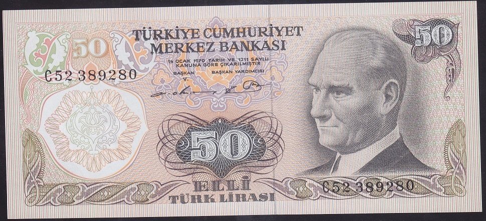 6.EMİSYON 1.TERTİP 50 LİRA C52 389280 ÇİL