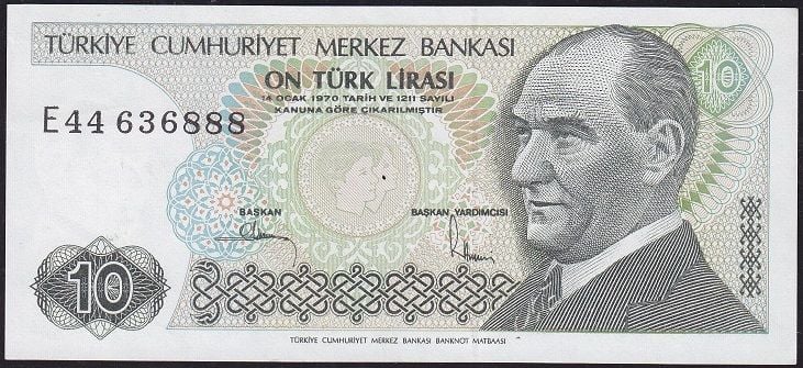 7.Emisyon 2.Tertip 10 Lira E44 636888 Çok Çok Temiz