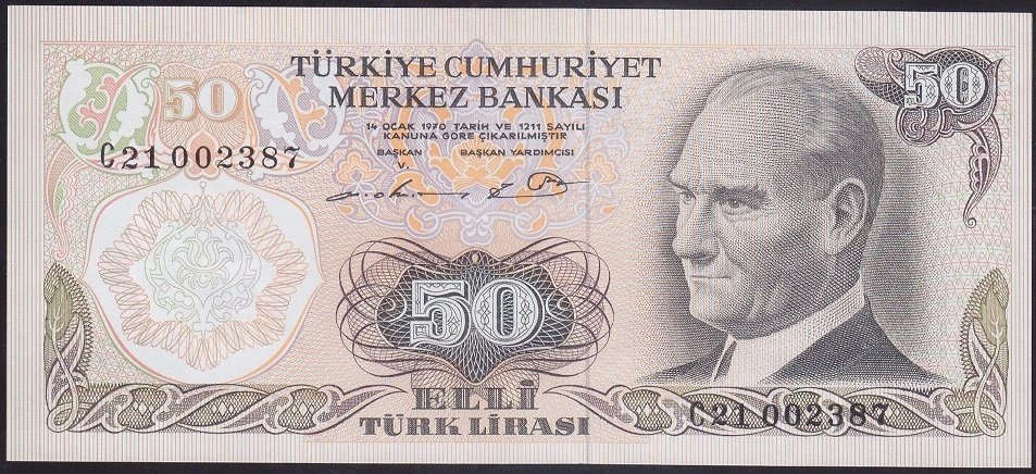 6.EMİSYON 1.TERTİP 50 LİRA C21 002387 ÇİL