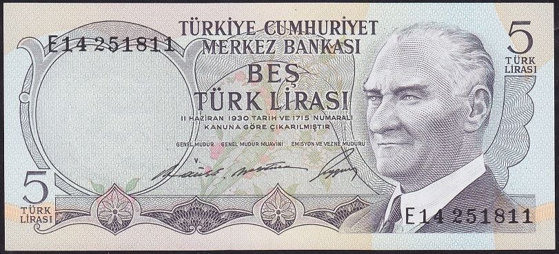 6.Emisyon 1.Tertip 5 Lira E14 251811 Çilaltı