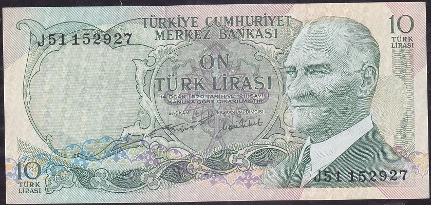 6.Emisyon 2.Tertip 10 Lira J51 152927 Çilaltı Çil