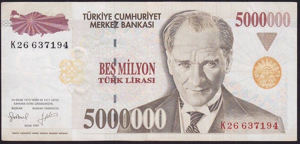 7.Emisyon 5 000 000 Lira K26 637194 Çok Temiz+