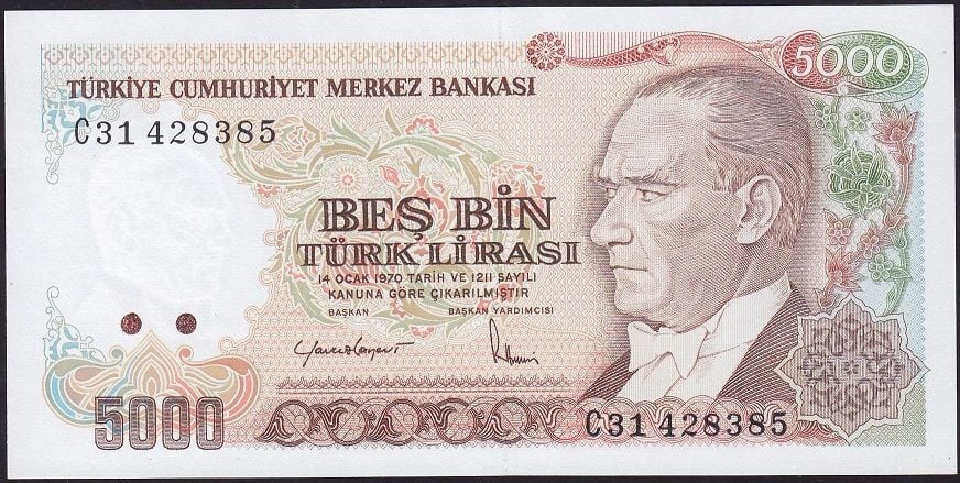 7.Emisyon 2.Tertip 5000 Lira C31 428385 Çil