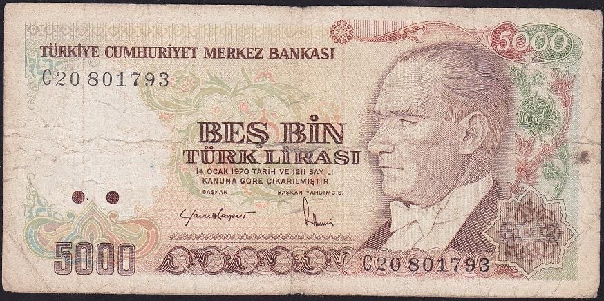 7.Emisyon 2.Tertip 5000 Lira C20 801793 Temiz