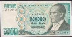 7.Emisyon 1.Tertip 50000 Lira G46 799881 Çok Temiz+