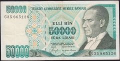 7.Emisyon 1.Tertip 50000 Lira G35 865126 Çok Temiz