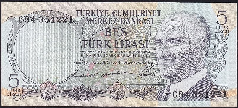 6.Emisyon 1.Tertip 5 Lira C84 351221 Çok Temiz+