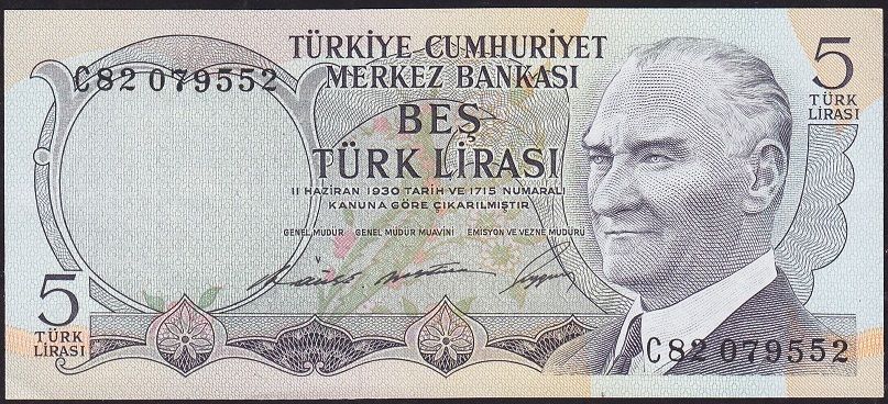 6.Emisyon 1.Tertip 5 Lira C82 079552 Çil