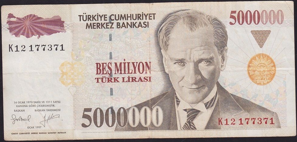 7.Emisyon 5 000 000 Lira K12 177371 Çok Temiz