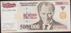 7.Emisyon 5 000 000 Lira K11 481250 Çok Temiz