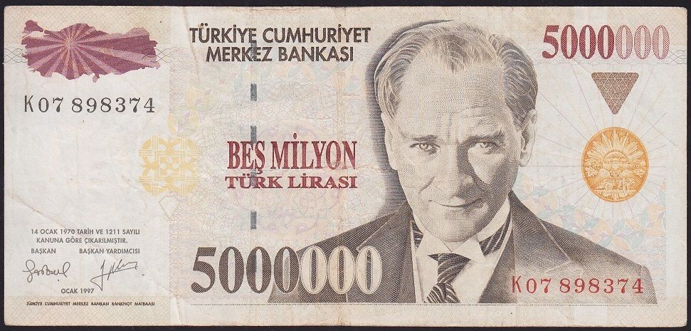 7.Emisyon 5 000 000 Lira K07 898374 Çok Temiz