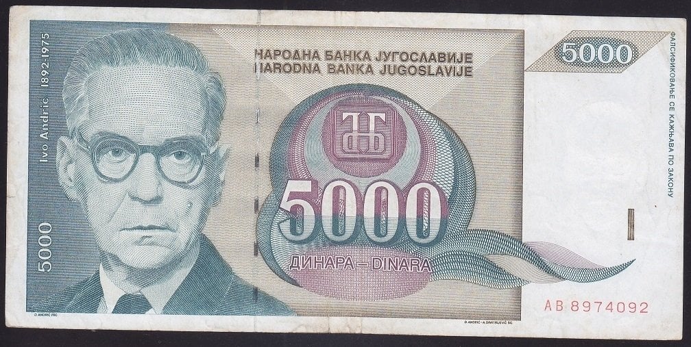 YUGOSLAVYA 5000 DİNAR 1992 HALİYLE eski paralar nereye satılır