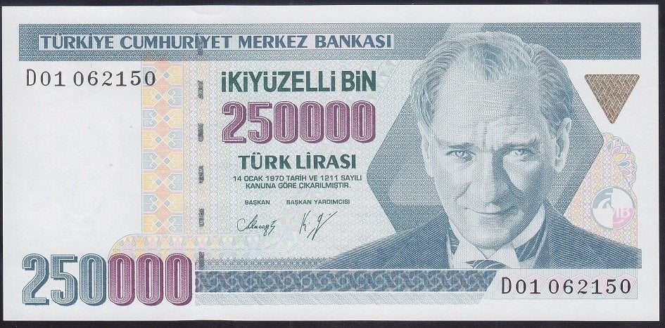 7.Emisyon 1.Tertip 250000 Lira D01 062150 Çil