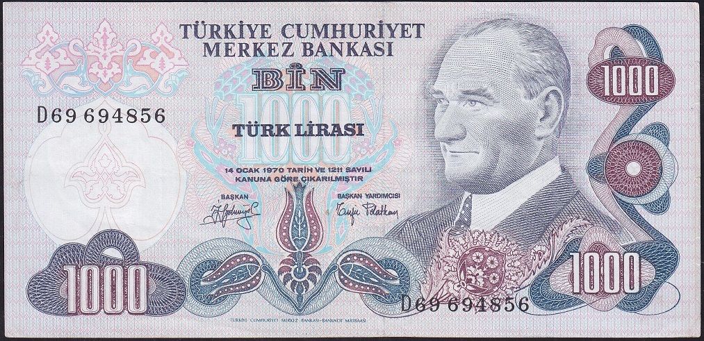 6.Emisyon 2.Tertip 1000 Lira D69 694856 Çok Temiz+