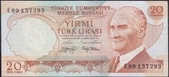 6.Emisyon 3.Tertip 20 Lira E89 137293 Çok Temiz+