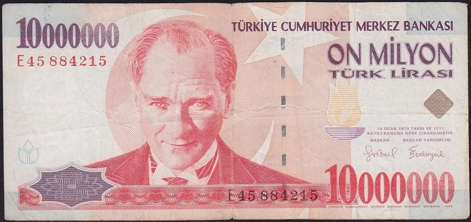 7.Emisyon 10 000 000 Lira E45 884215 Çok Temiz