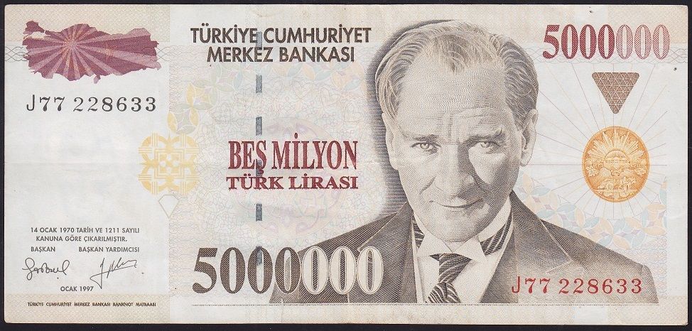 7.Emisyon 5 000 000 Lira J77 228633 Çok Temiz