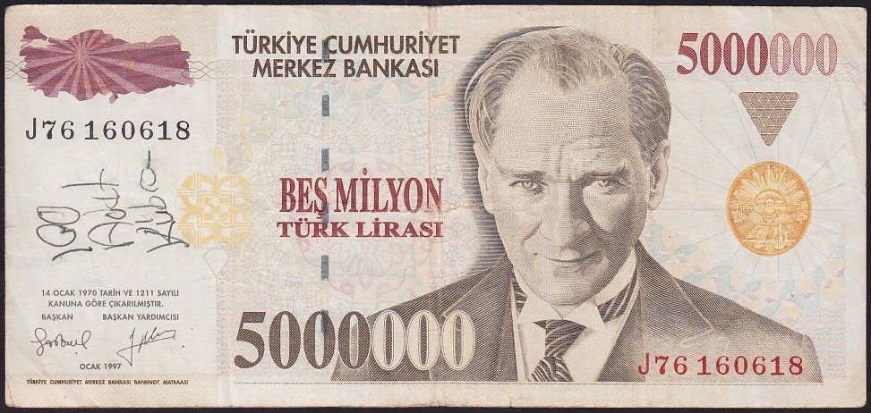 7.Emisyon 5 000 000 Lira J76 160618 Çok Temiz