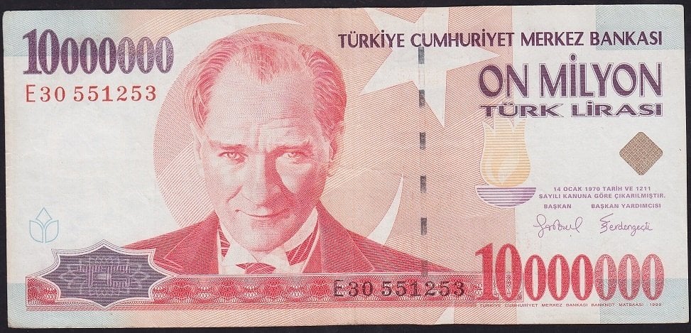 7.Emisyon 10 000 000 Lira E30 551253 Çok Temiz+