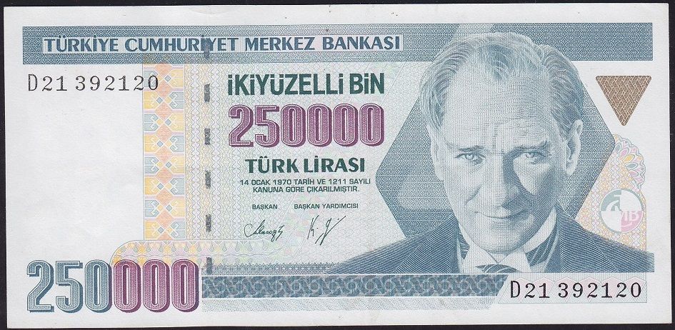 7.Emisyon 1.Tertip 250000 Lira D21 392120 Çok Çok Temiz+