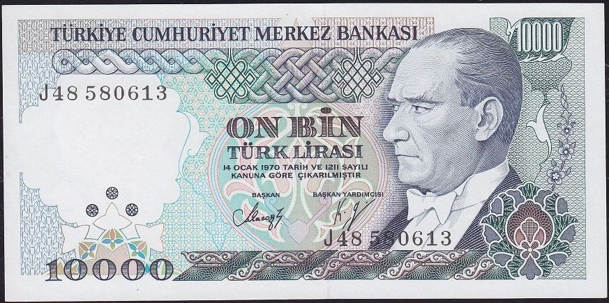 7.Emisyon 4.Tertip 10000 Lira J48 580613 Çil