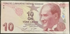 9.Emisyon 4.Tertip 10 Lira D001 190xxx Çilaltı Çil ( Bildiğiniz 9.Emisyon baskı izleri var )