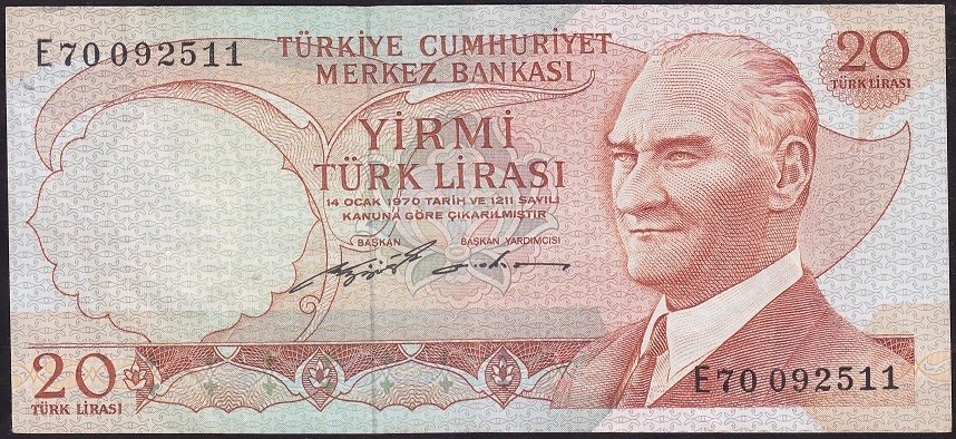 6.Emisyon 2.Tertip 20 Lira E70 092511 Çok Temiz+