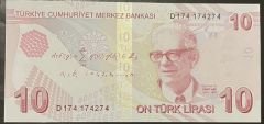 9.Emisyon 4.Tertip 10 Lira D174 174274 Çilaltı Çil