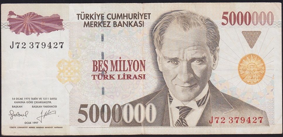 7.Emisyon 5 000 000 Lira J72 379427 Çok Temiz+