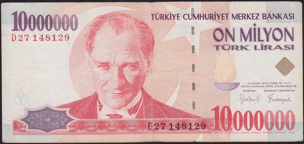 7.Emisyon 10 000 000 Lira D27 148129 Çok Temiz