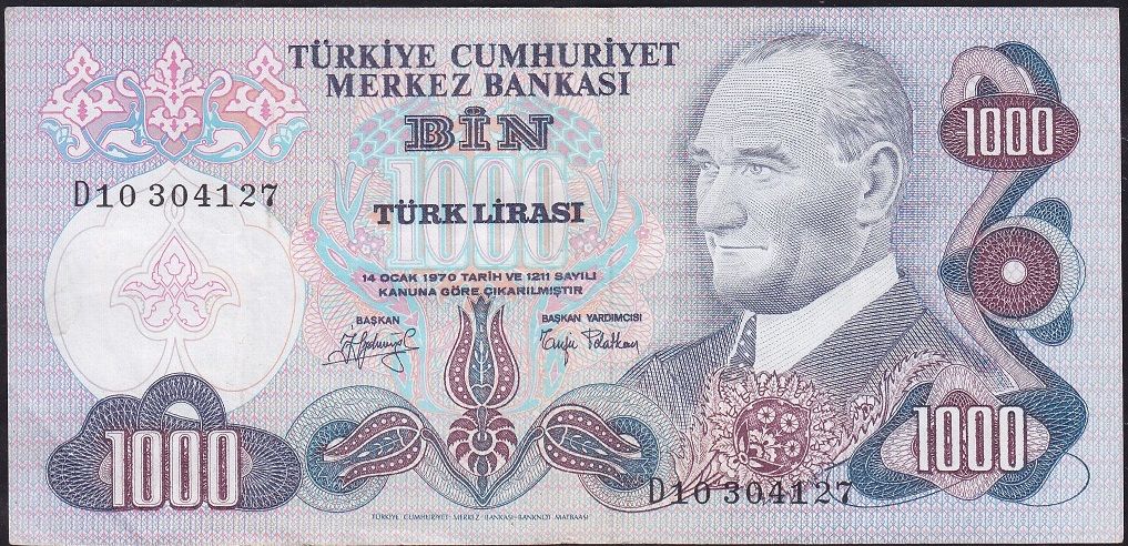 6.Emisyon 2.Tertip 1000 Lira D10 304127 Çok Temiz+